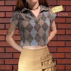 Academia Plaid Grey Crop Top